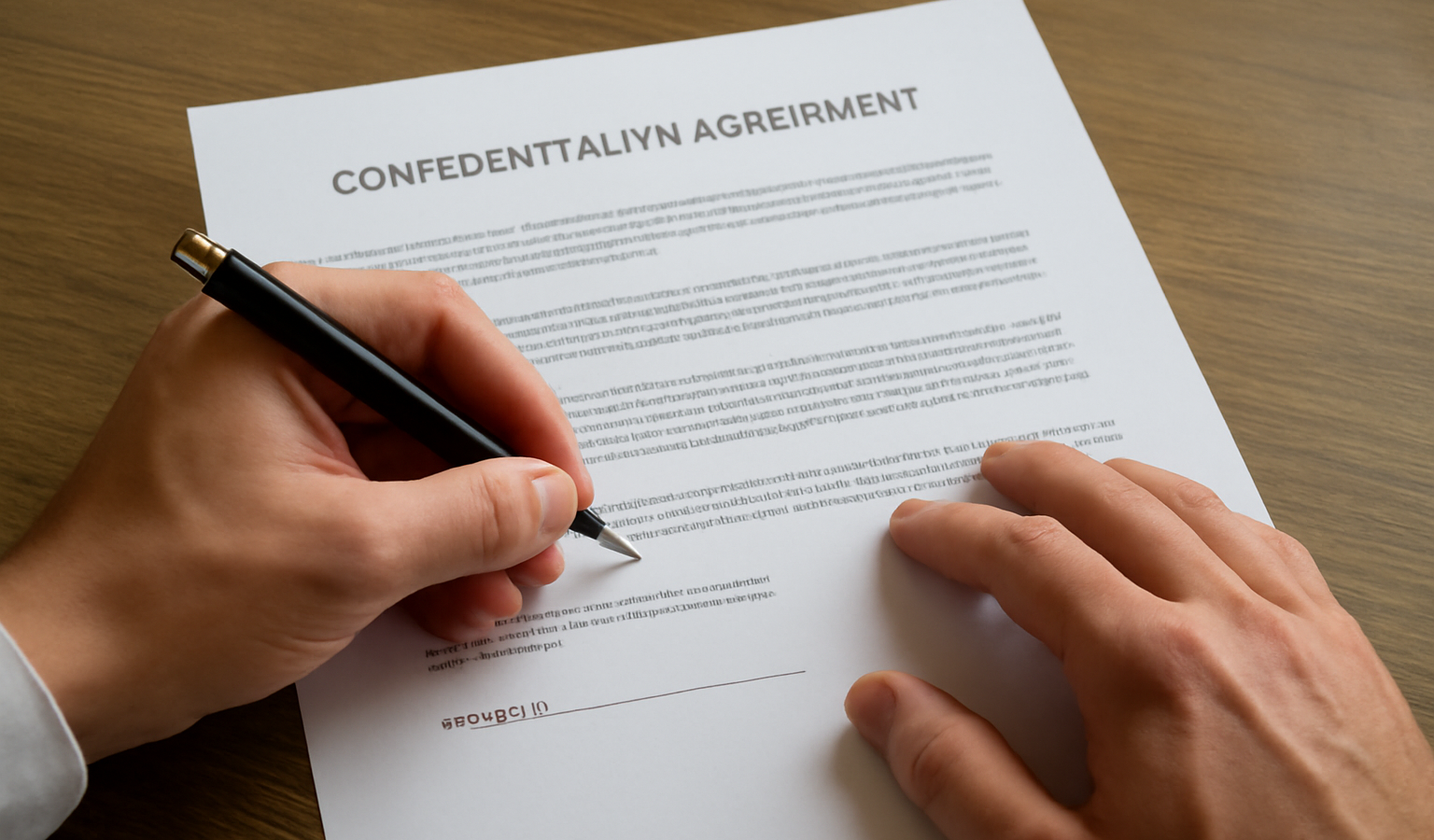 mains signant contrat confidentiel sur table
