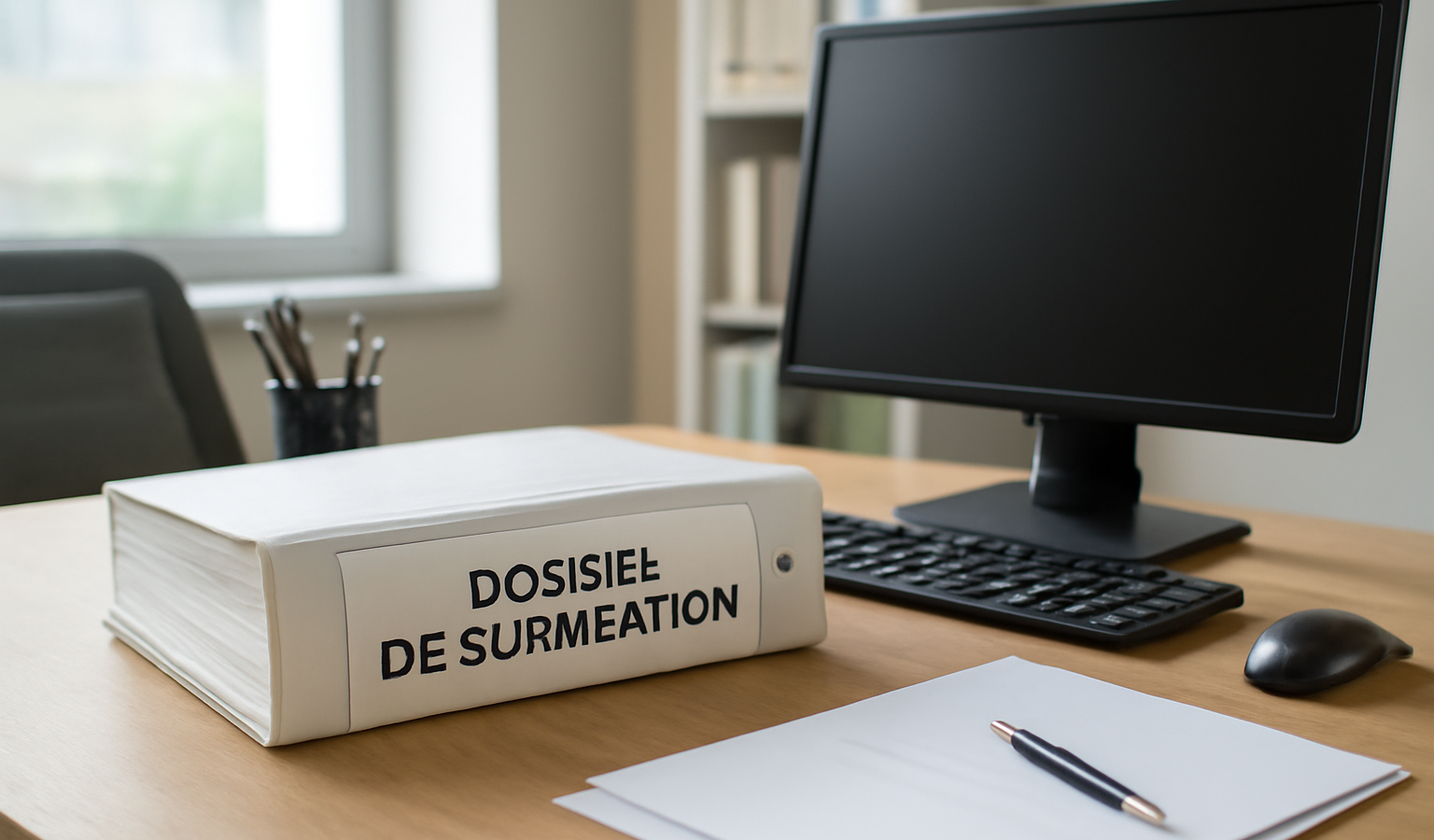 bureau avec dossier de subvention et ordinateur