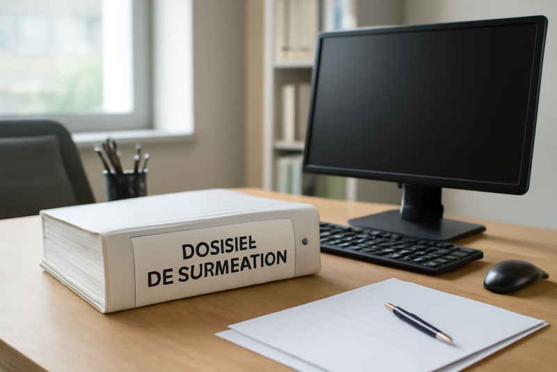 bureau avec dossier de subvention et ordinateur