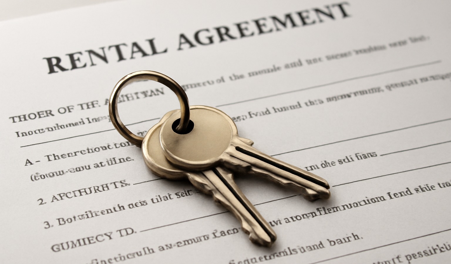 paire de clefs posée sur contrat de location