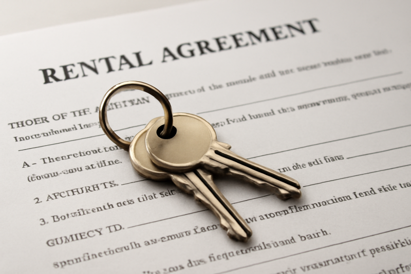 paire de clefs posée sur contrat de location