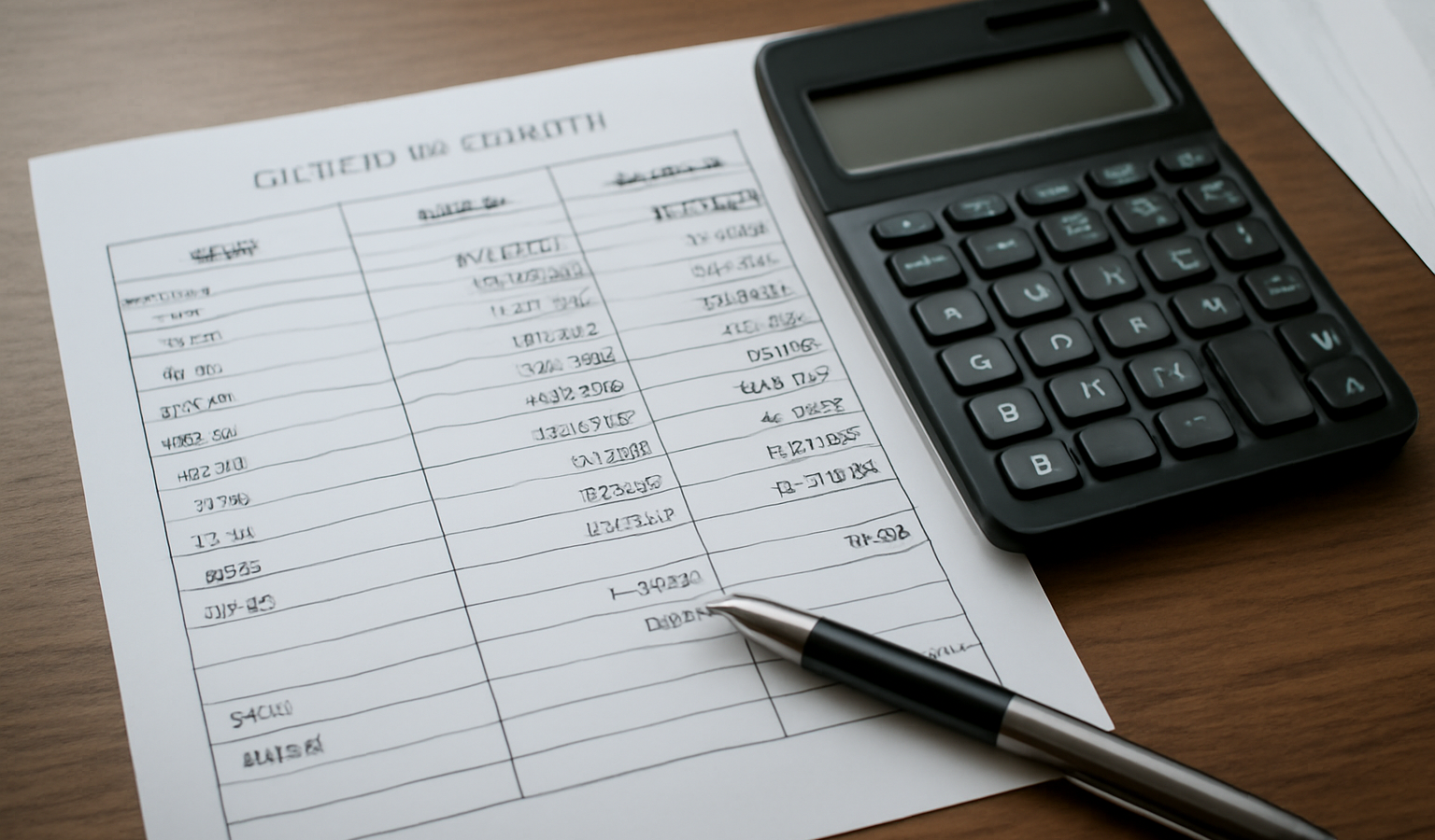tableau de comptes et calculatrice sur bureau