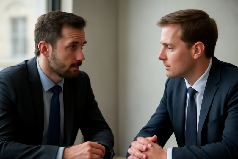 deux cadres discutant face à face