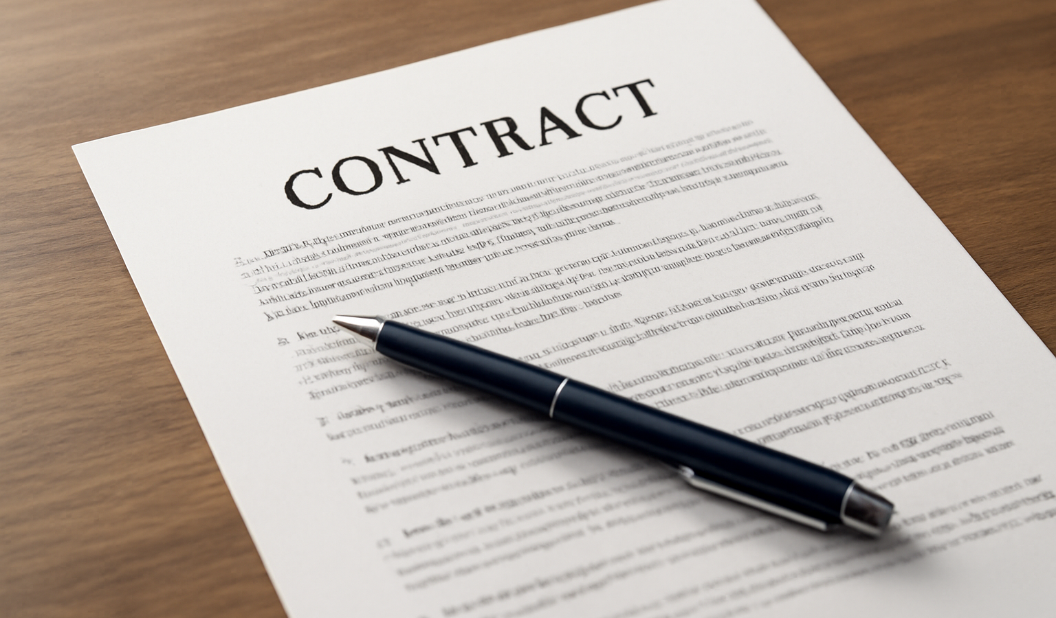 contrat posé sur bureau avec un stylo