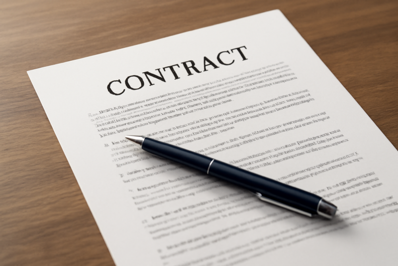 contrat posé sur bureau avec un stylo