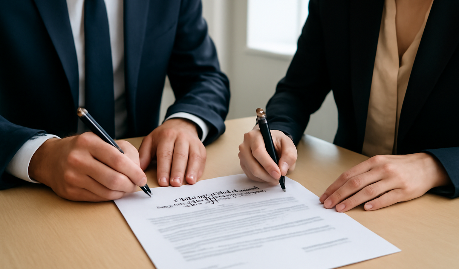 deux personnes signant un contrat de partenariat