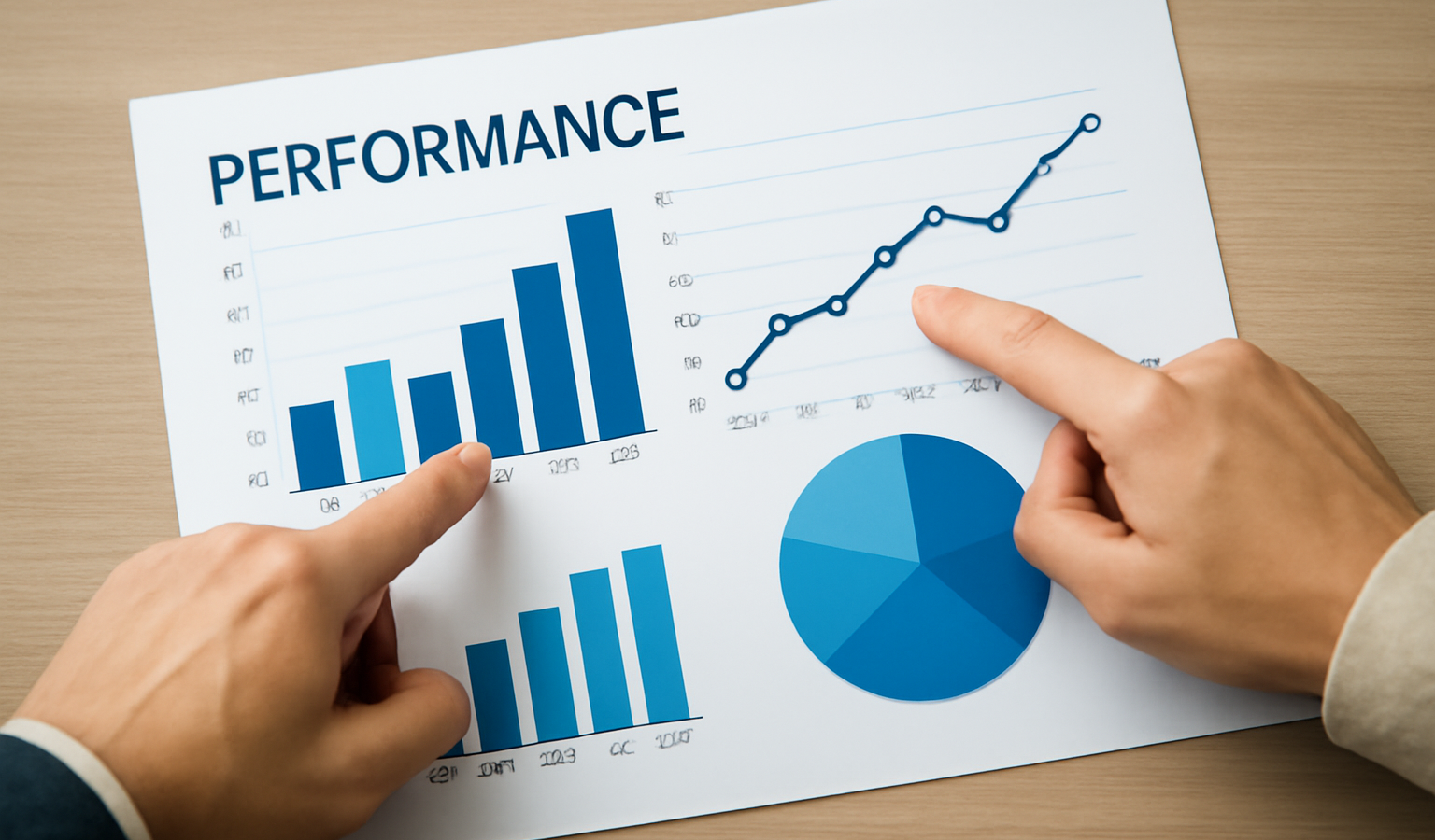 diagramme de performance et mains pointant indicateurs
