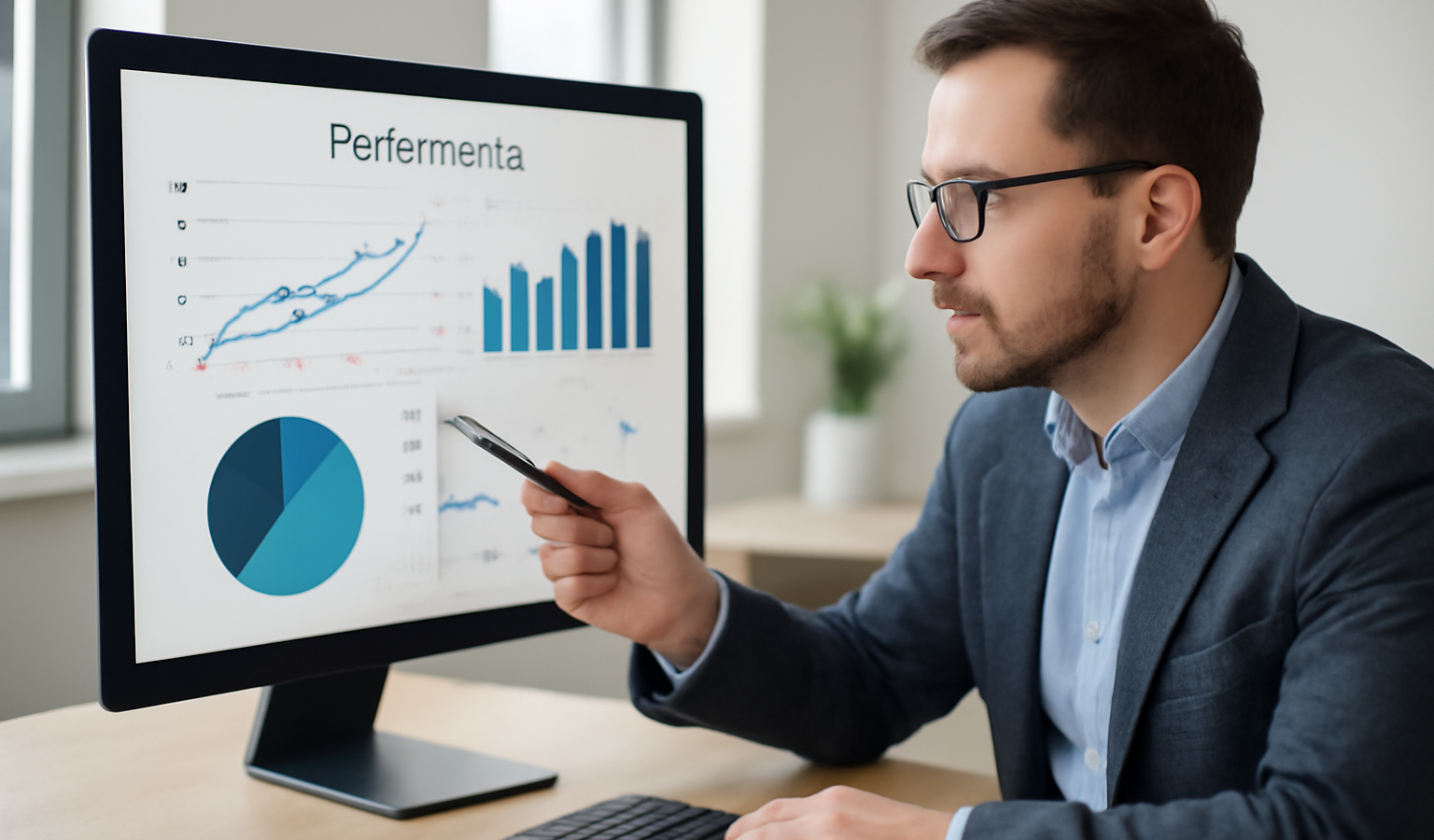 collaborateur consultant graphiques de performance sur ecran