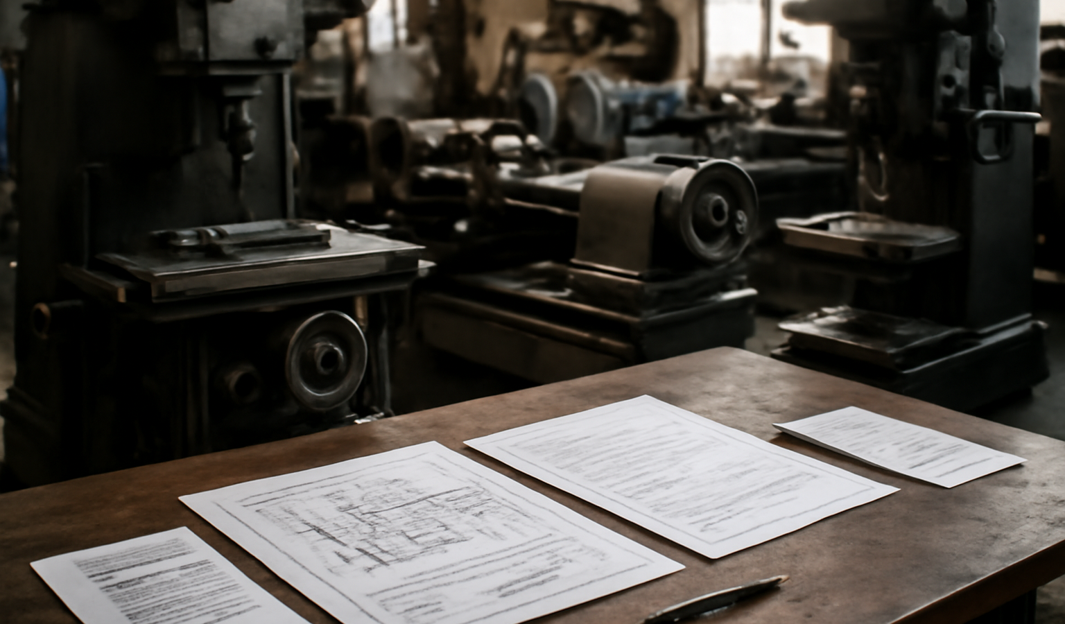 machines industrielles et devis posés sur table