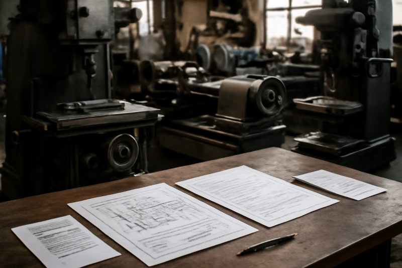 machines industrielles et devis posés sur table