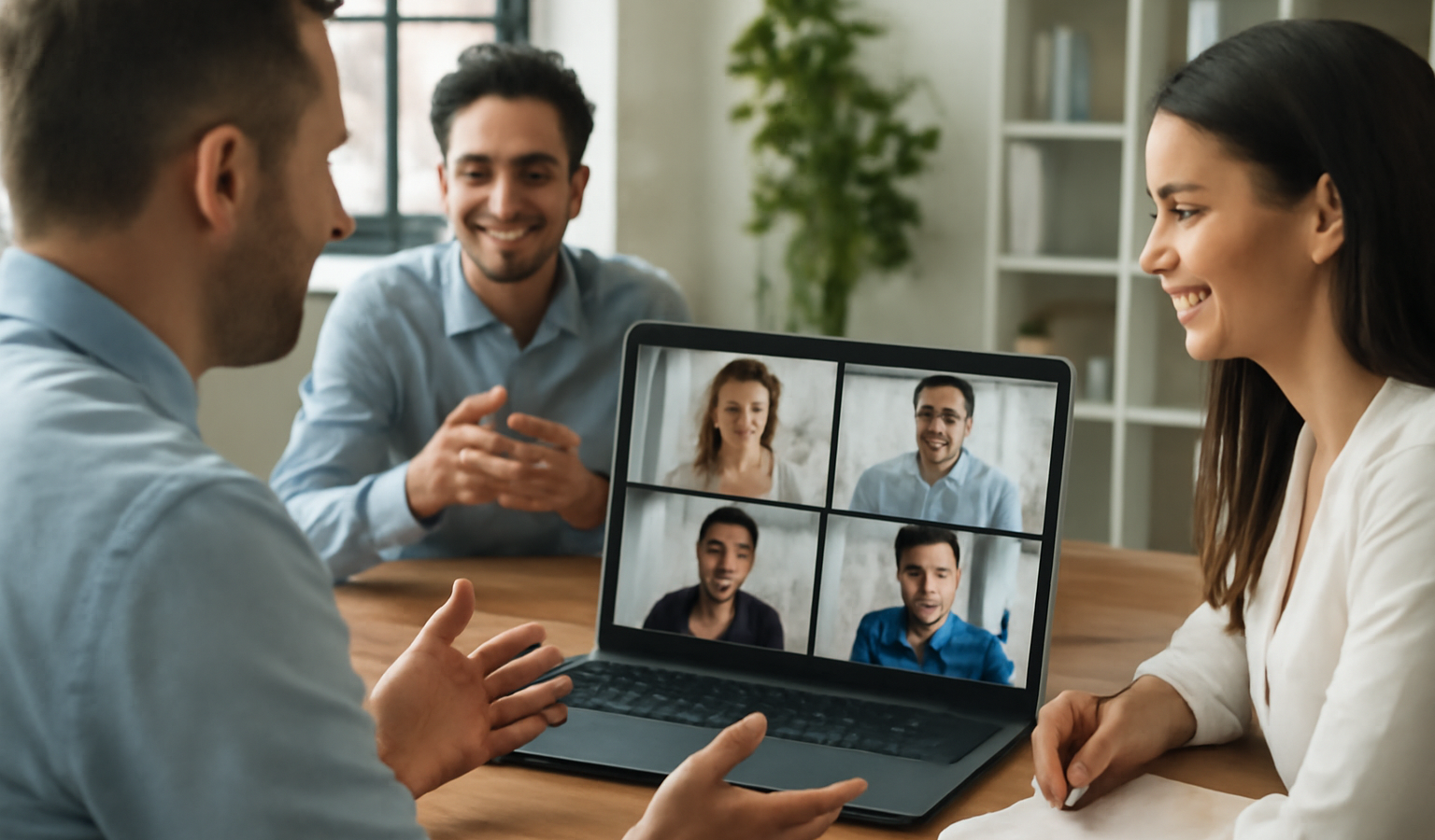collaborateurs en visioconférence partageant idées