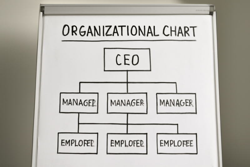 diagramme organisationnel dessiné sur un paperboard