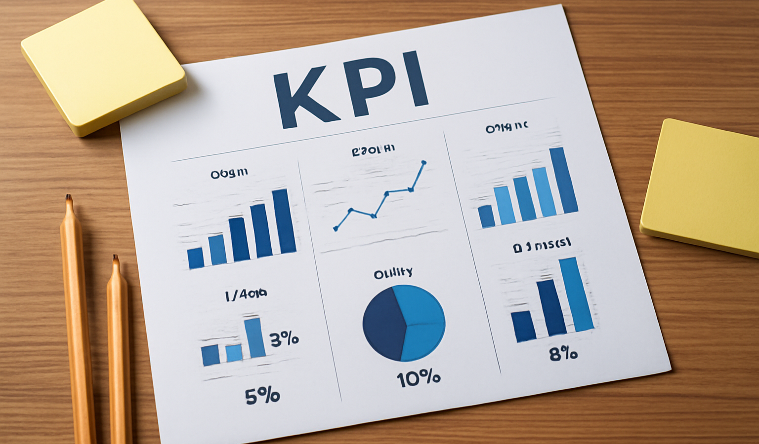 tableau KPI commerciaux avec crayons et notes