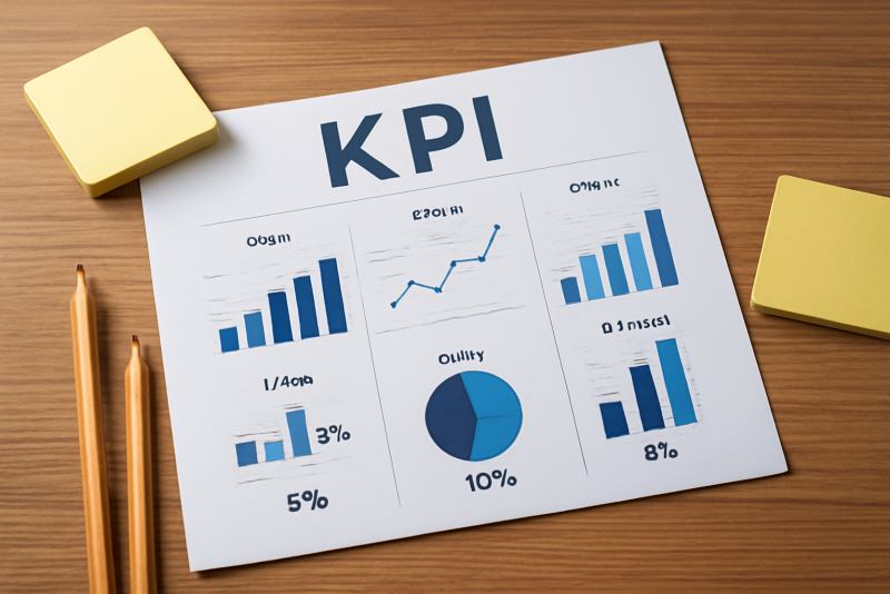 tableau KPI commerciaux avec crayons et notes