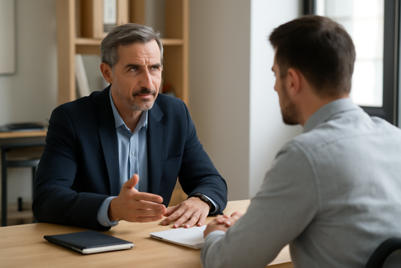 manager conduisant entretien individuel avec collaborateur