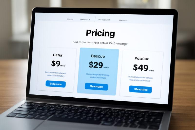 ordinateur montrant page tarifaire d'un service en ligne