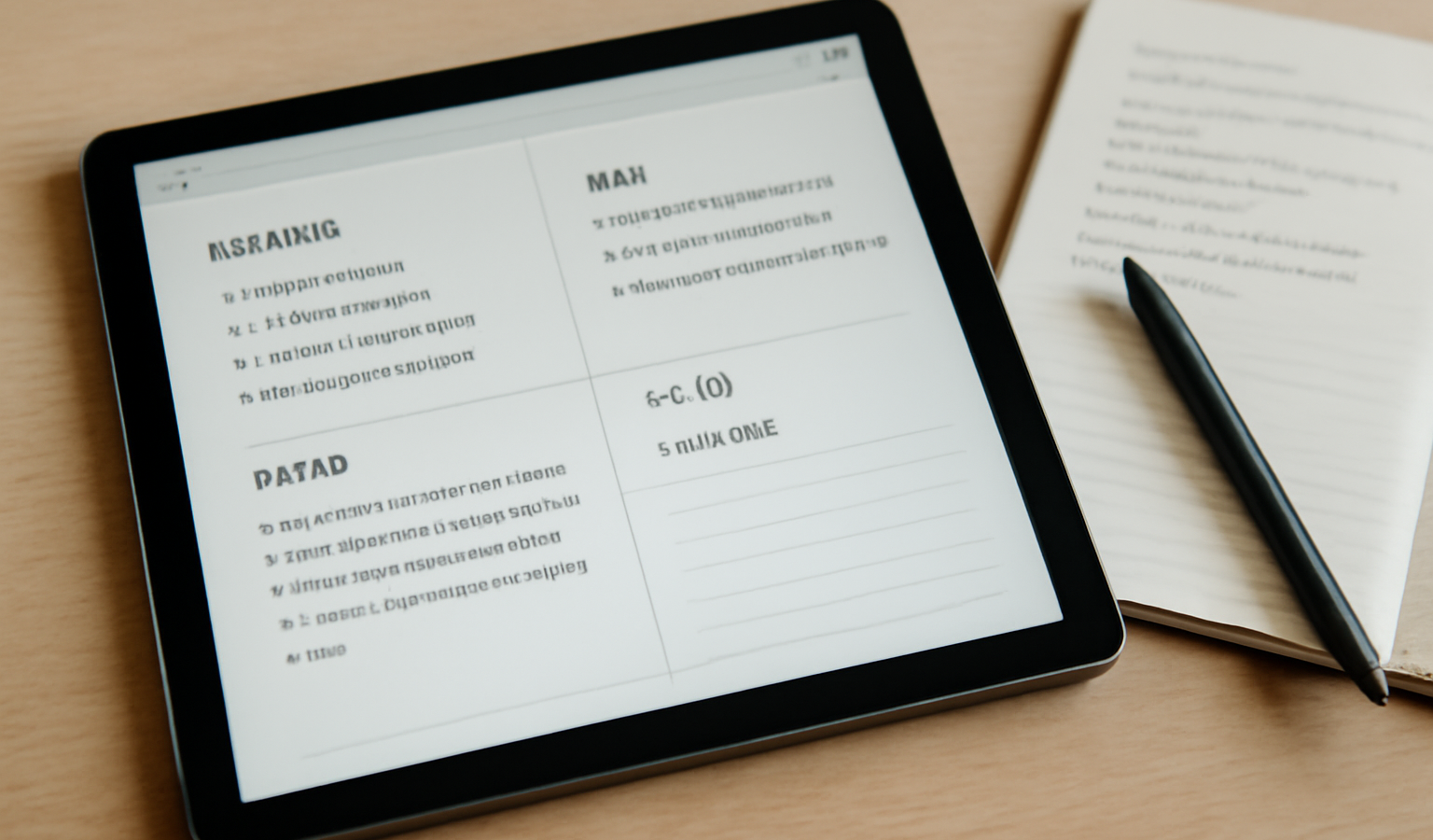 tablette affichant pages organisées et notes