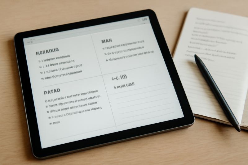 tablette affichant pages organisées et notes