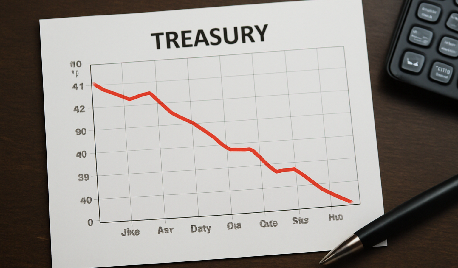 tableau financier montrant courbe de tresorerie en baisse