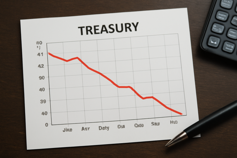 tableau financier montrant courbe de tresorerie en baisse