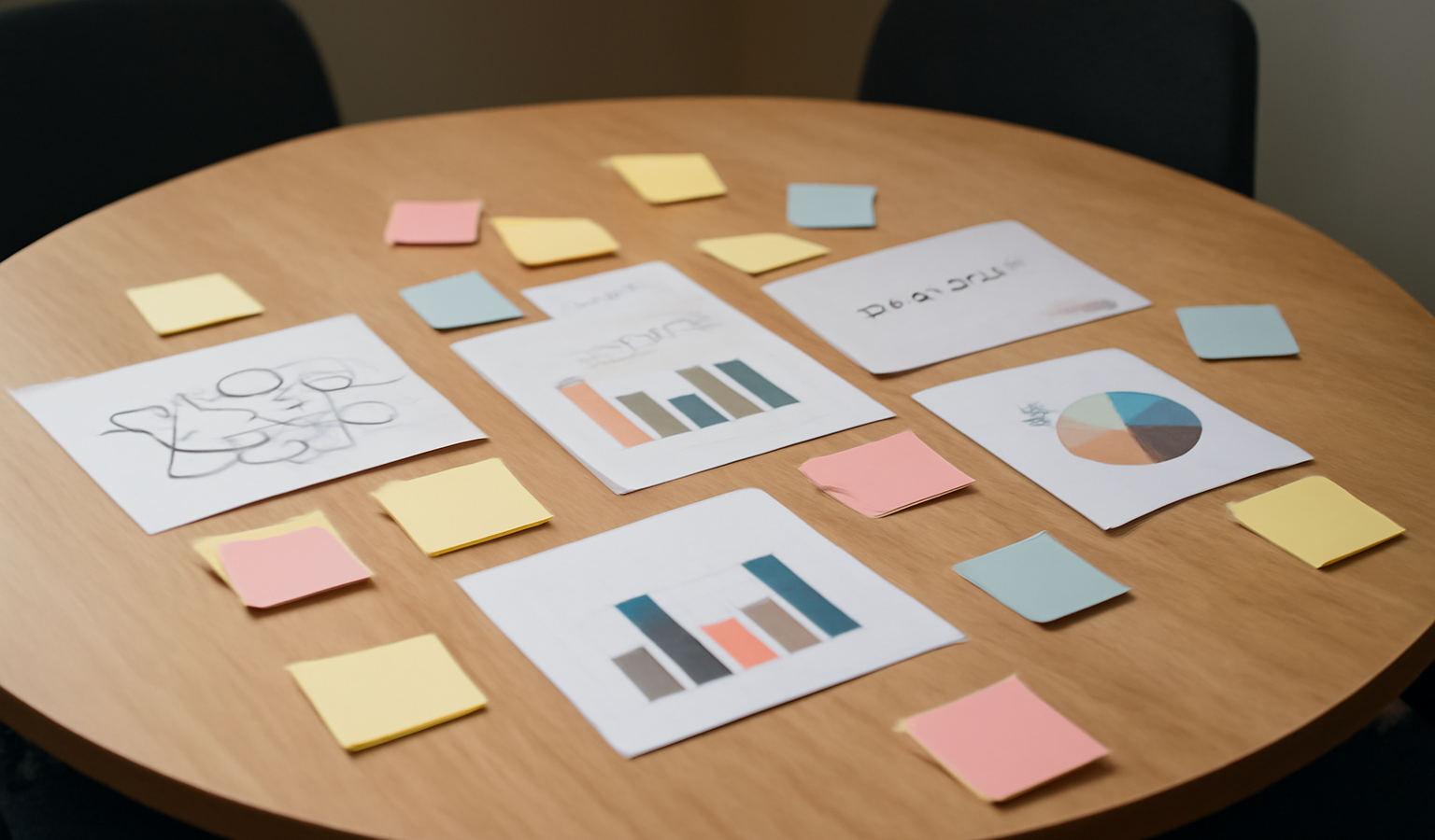 table ronde avec post-its et diagrammes