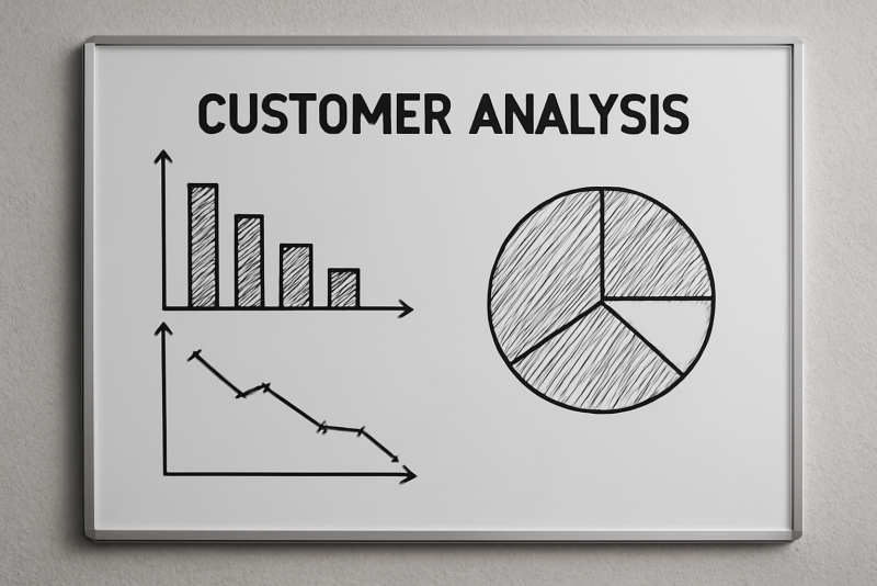 tableau d'analyse client avec graphiques décroissants