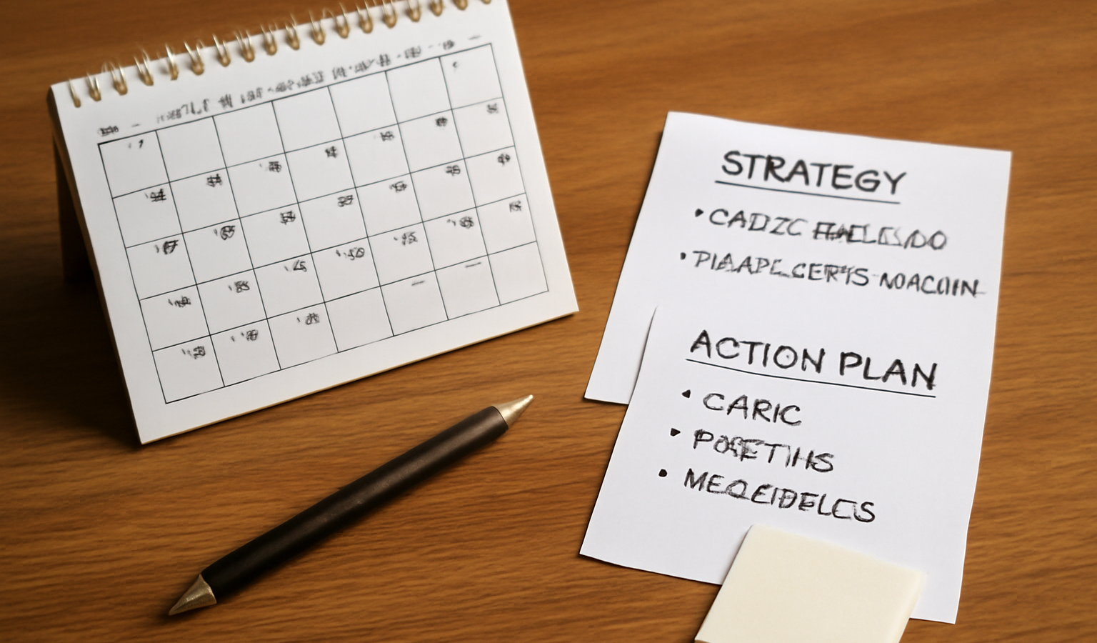 calendrier et notes strategiques sur un bureau