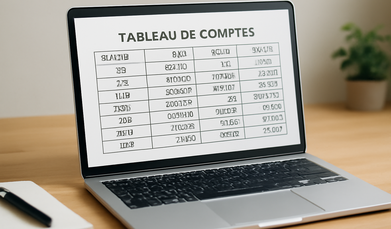 ordinateur affichant tableau de comptes simplifiés