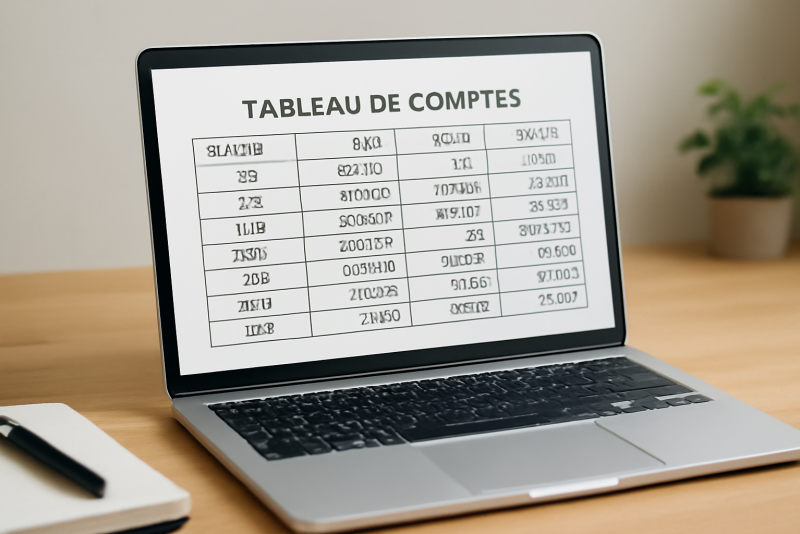 ordinateur affichant tableau de comptes simplifiés