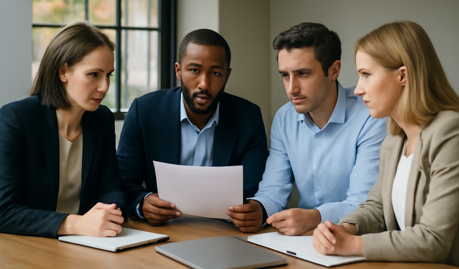 equipe discutant dossier de financement en reunion