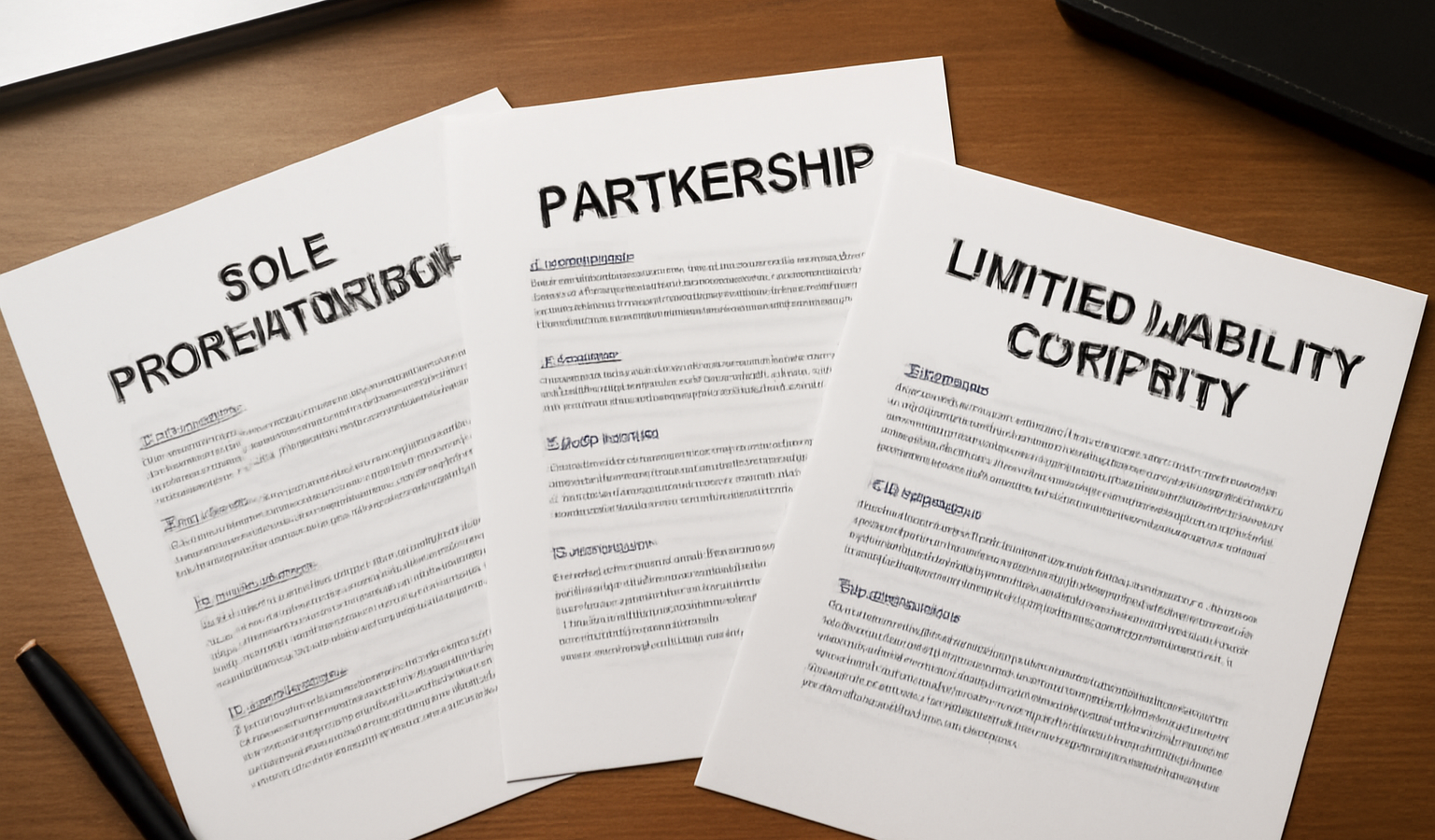 documents comparant statuts juridiques sur bureau