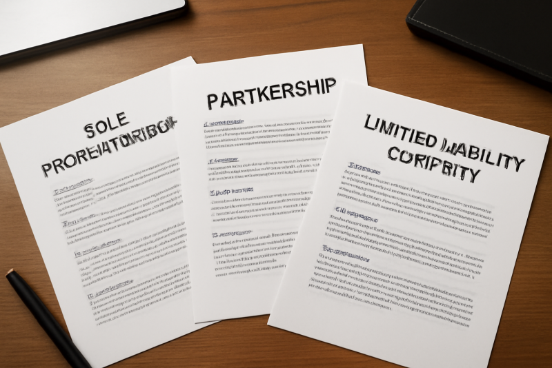 documents comparant statuts juridiques sur bureau