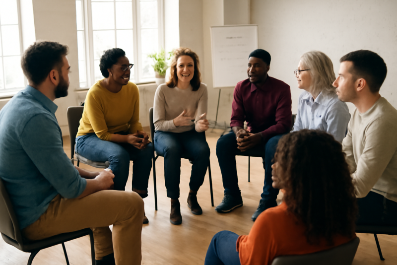cercles de discussion formant un atelier collaboratif