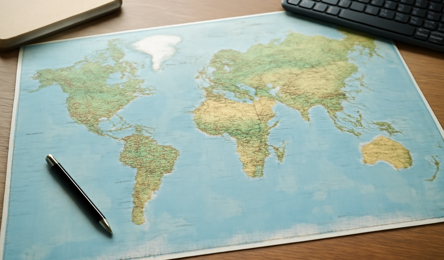 carte du monde sur un bureau