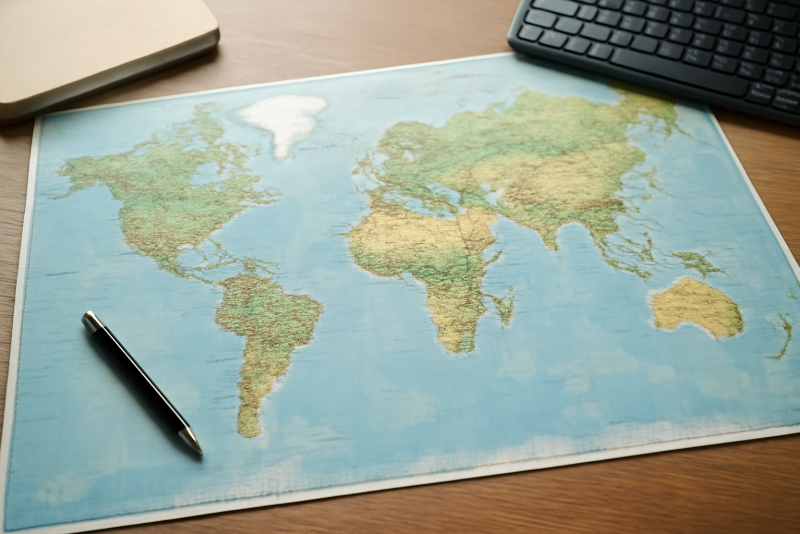 carte du monde sur un bureau