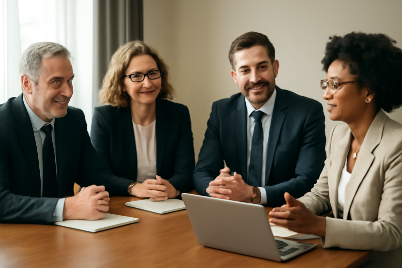membres comité dirigeant autour d'une table