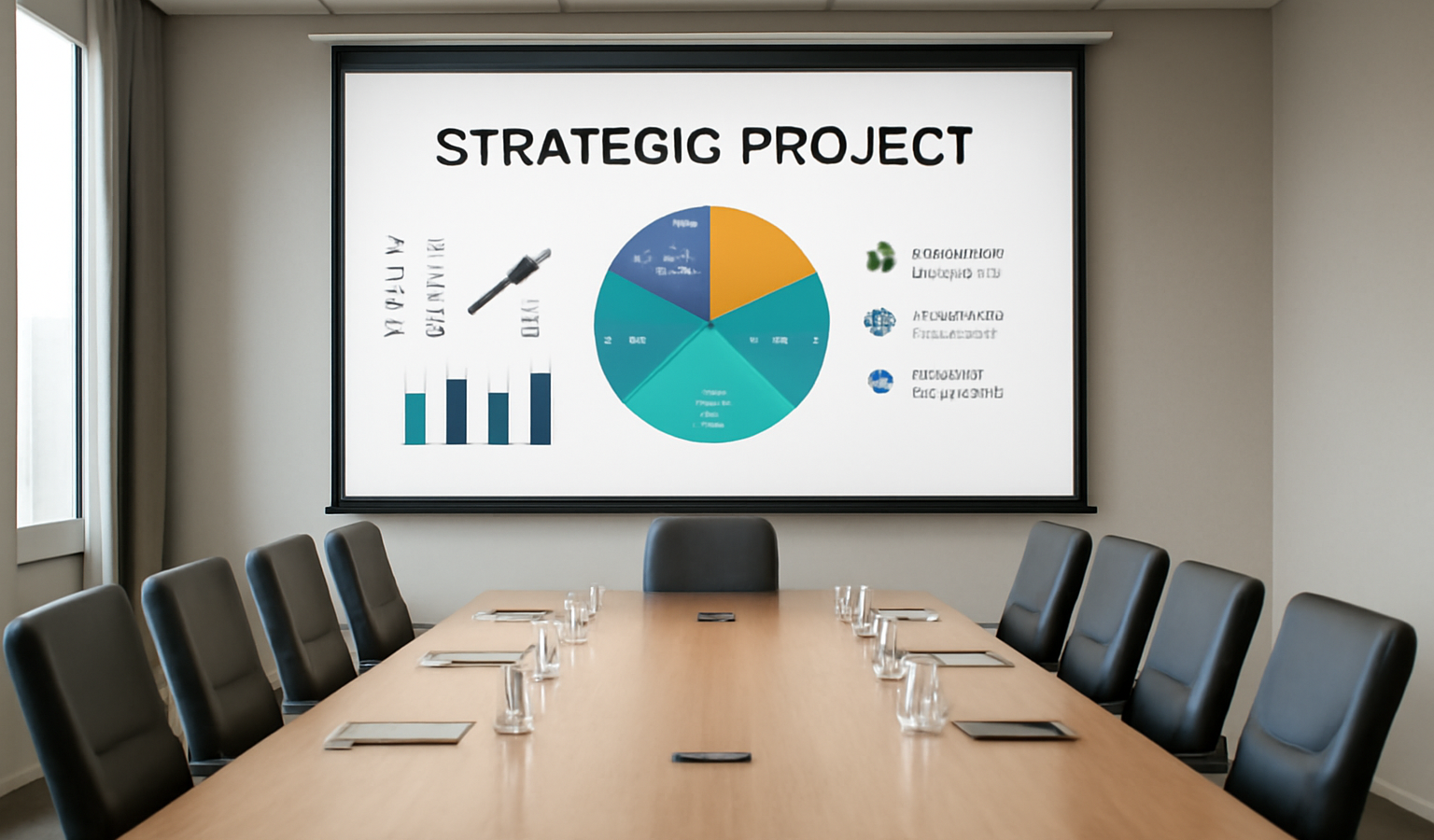 salle de conférence avec présentation stratégique projetée