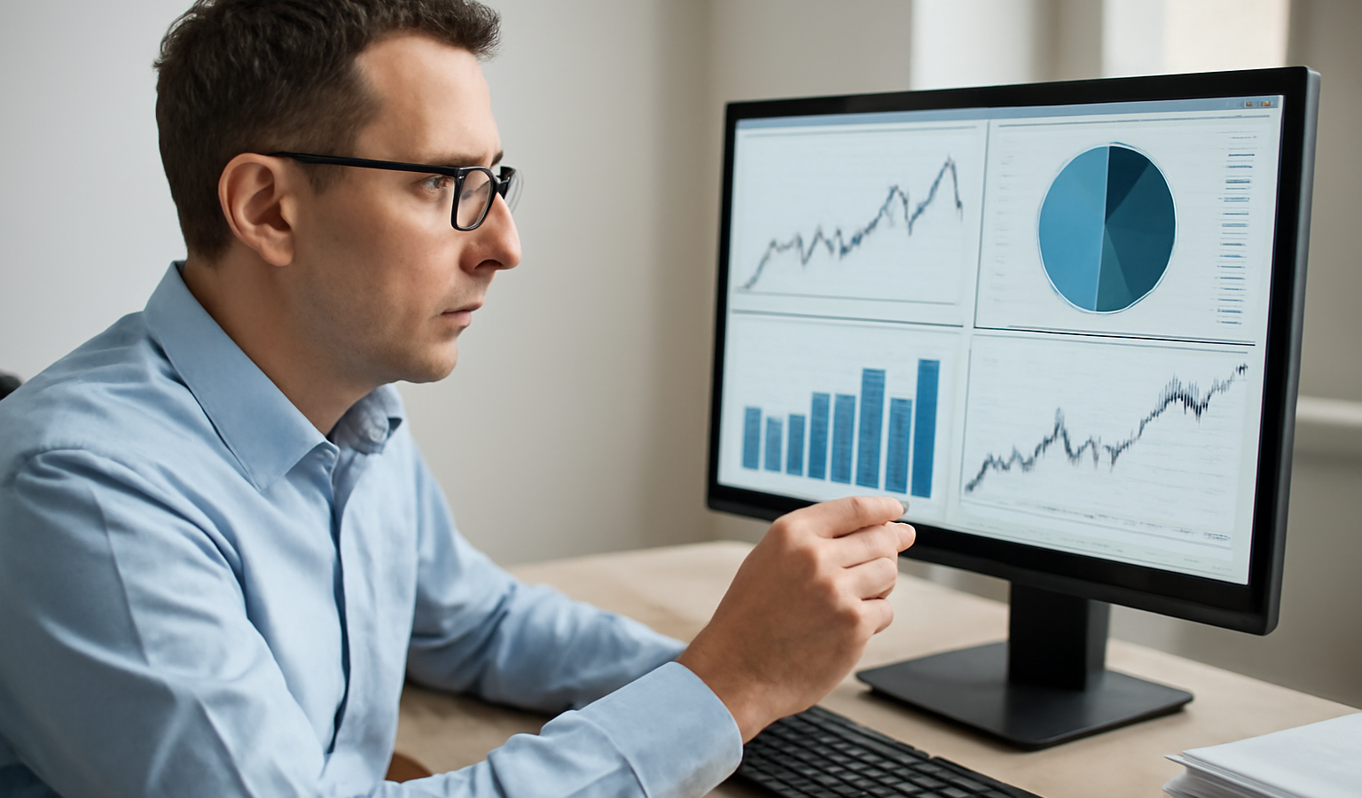 comptable examinant graphiques financiers sur écran