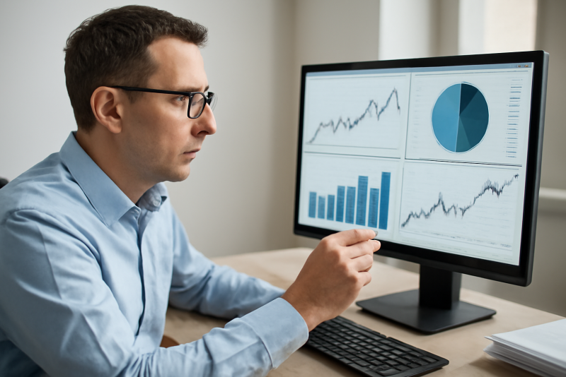 comptable examinant graphiques financiers sur écran