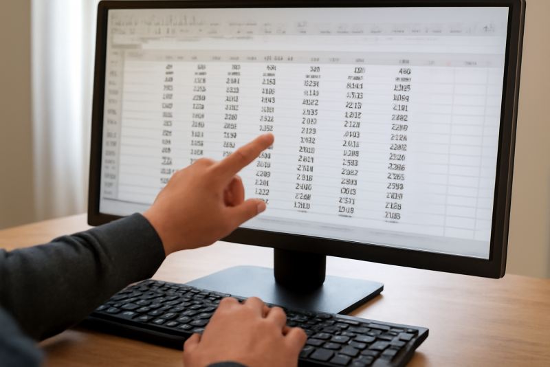 personne manipulant feuilles de calcul sur ecran