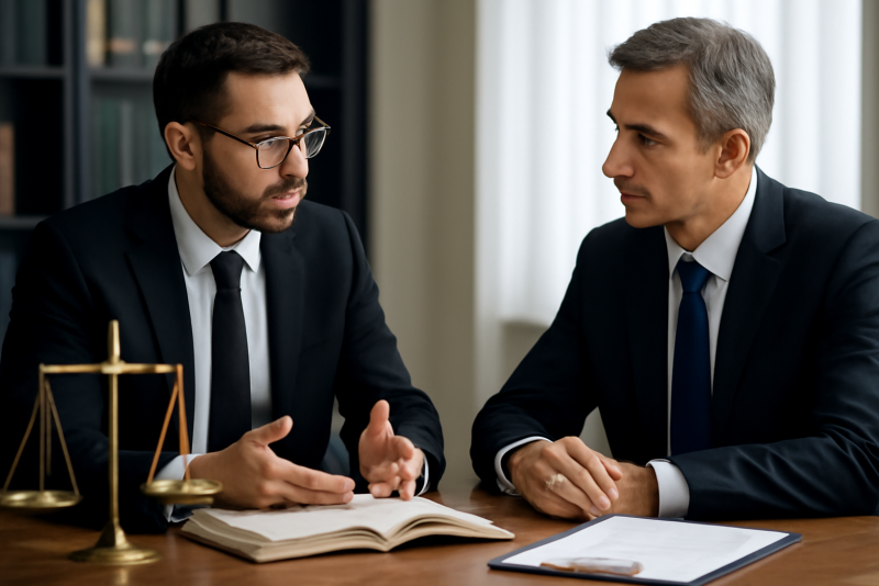 avocat et dirigeant discutant autour d'une table