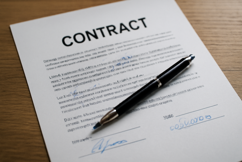 contrat sur table avec stylo et annotations