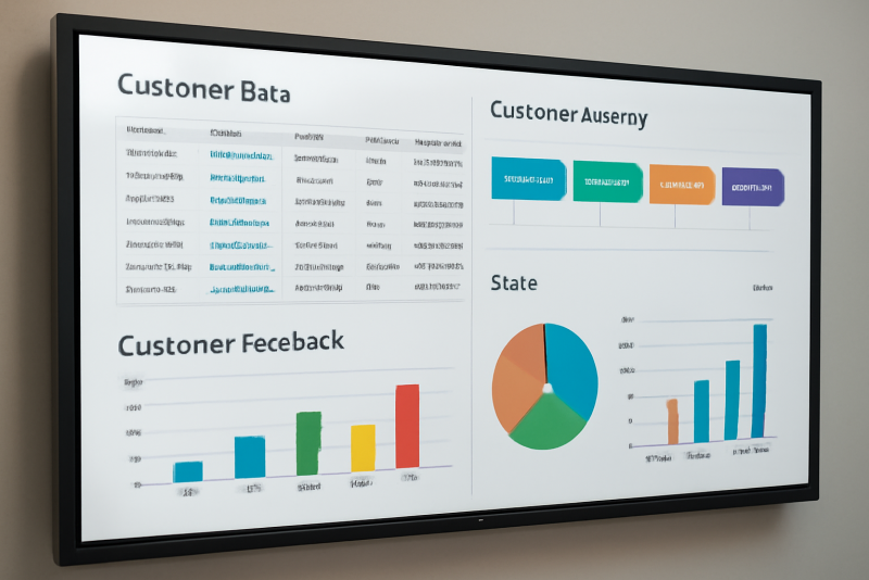 tableau collaboratif sur écran avec données clients