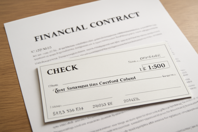 cheque et contrat financier sur table