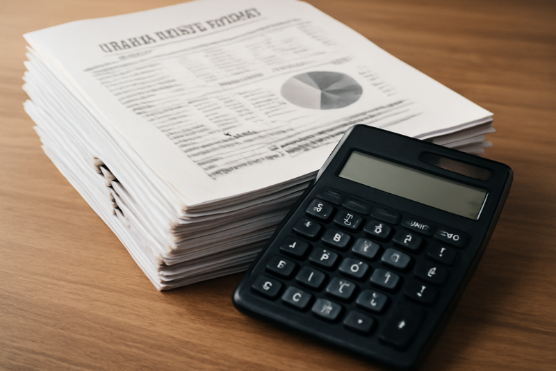 pile de dossiers financiers et calculatrice