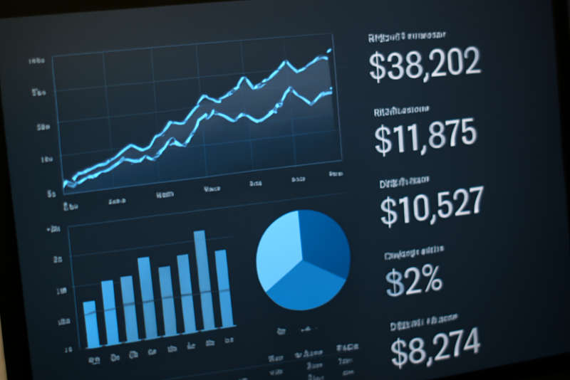 tableau de bord financier avec courbes et chiffres