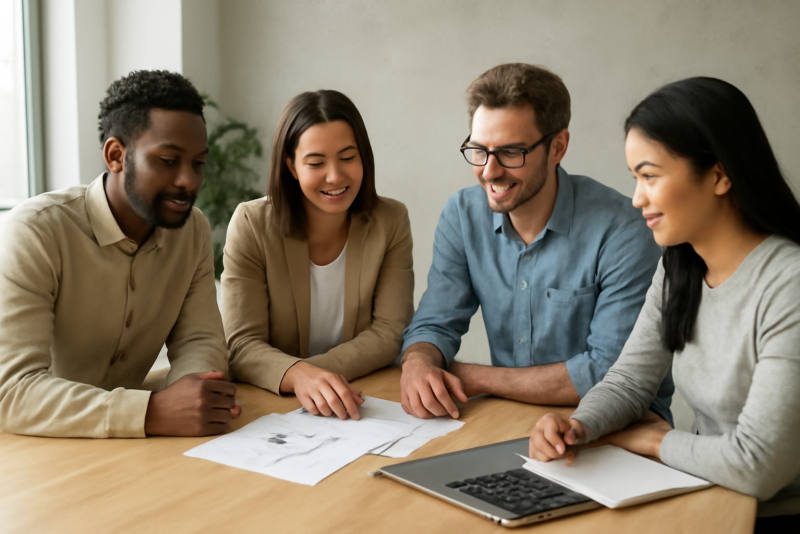 equipe reunie autour d'une table de travail