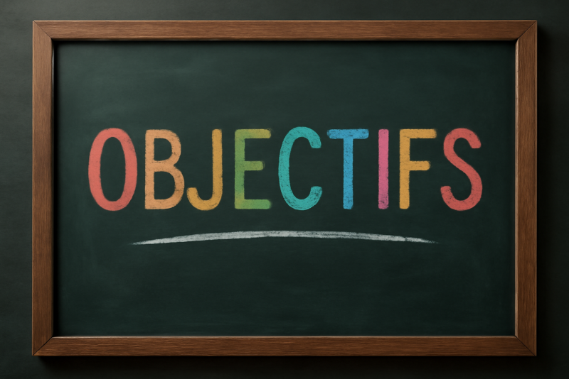 tableau avec objectifs ecrit en couleurs