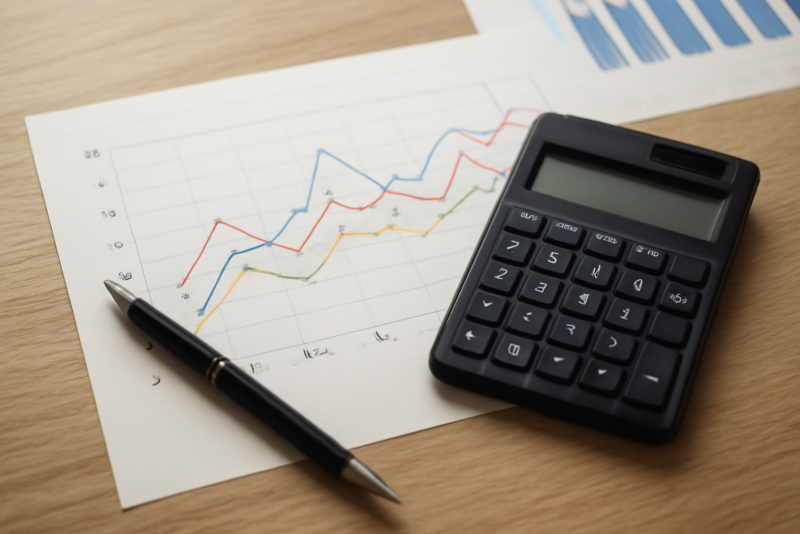 graphique financier et calculatrice sur bureau