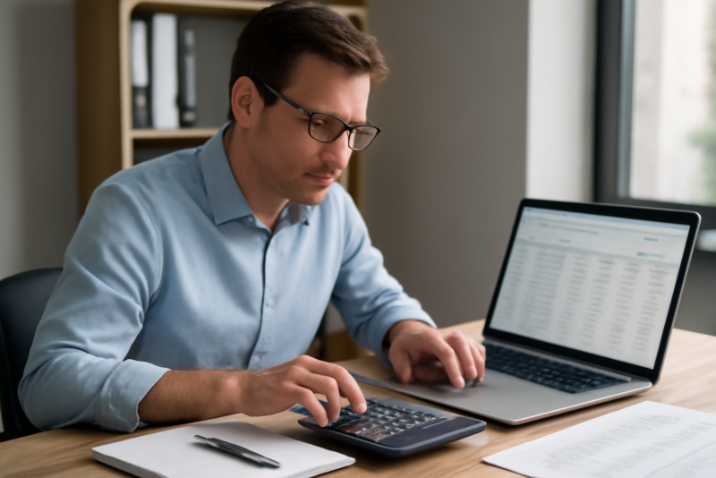 comptable consultant des ecritures sur ordinateur